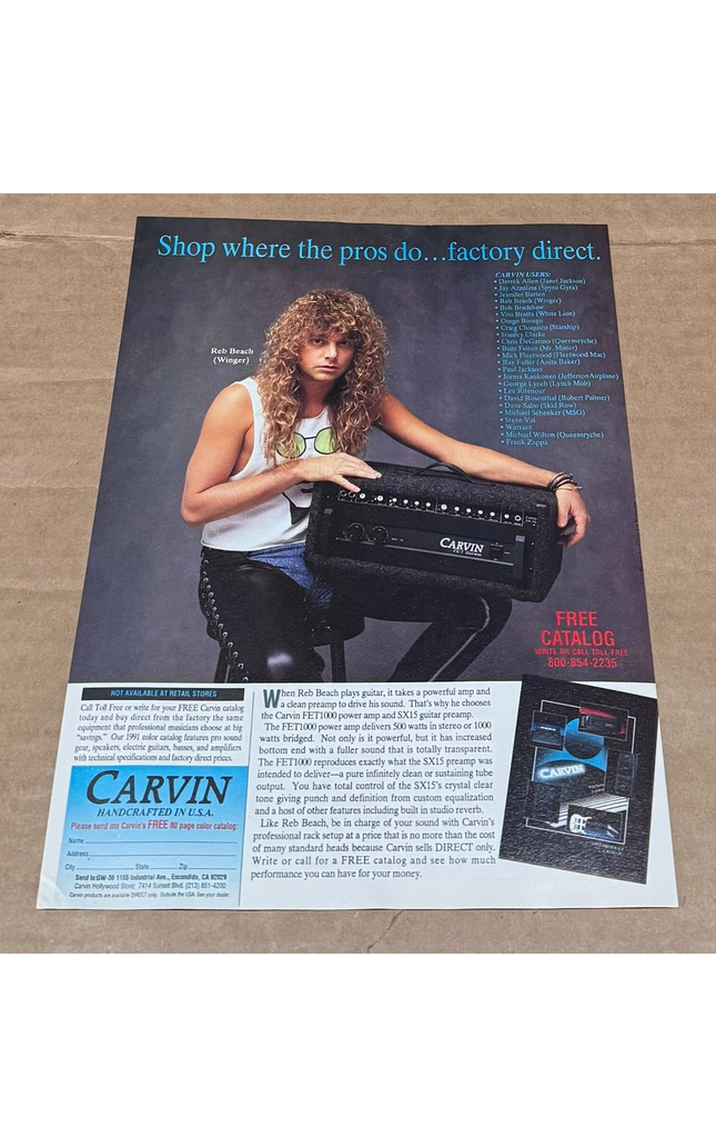 CARVIN AMPS - REB BEACH of WINGER - 1991 Print Ad
