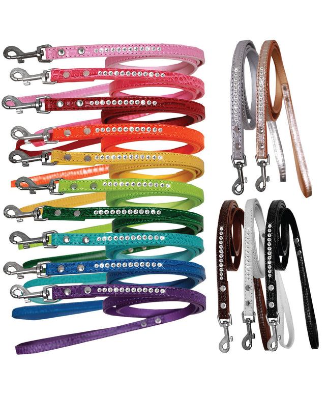 Dog, Puppy & Pet Designer Croc Leash, "One Row Clear Crystal"