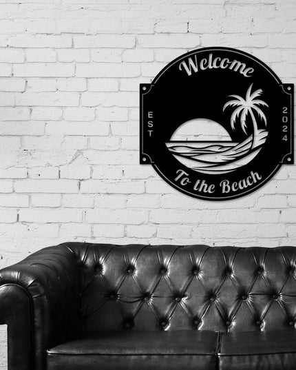 Last name sign, Beach House Sign,  Personalized Sign, Name and Palm Trees, Palm Tree Sign, Beach Decor, Front door, Tropical Patio Pool Sign