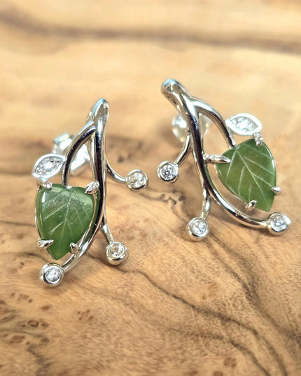 Canadian Jade Leaf and Silver Earrings