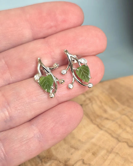 Canadian Jade Leaf and Silver Earrings