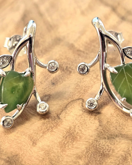 Canadian Jade Leaf and Silver Earrings