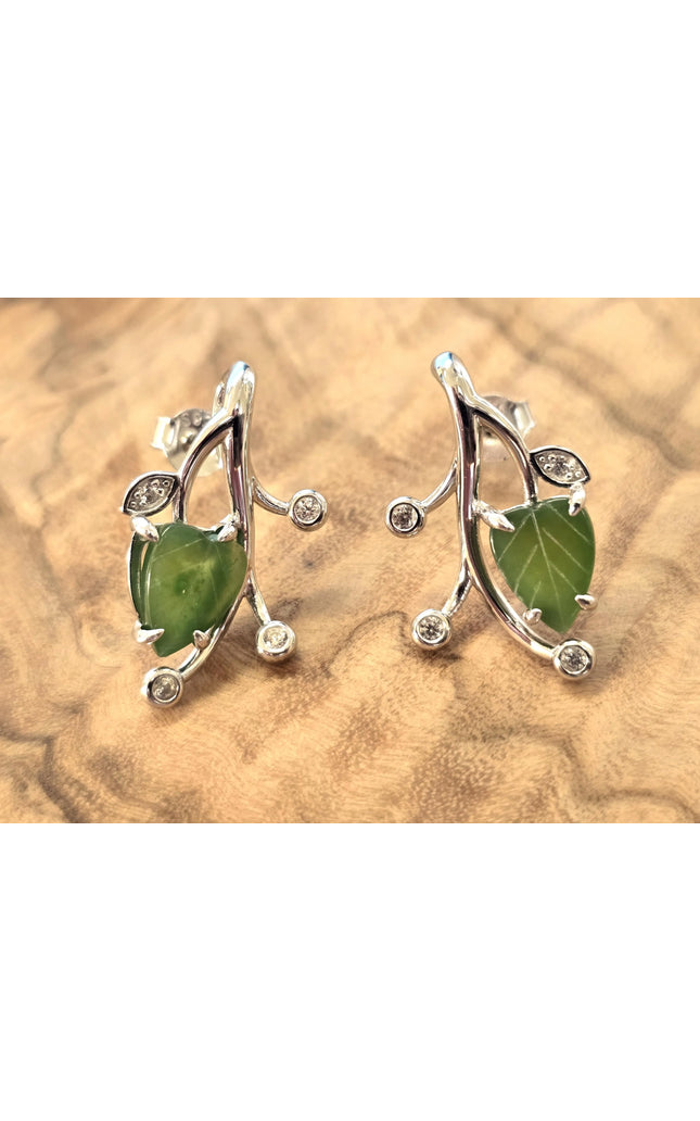 Canadian Jade Leaf and Silver Earrings