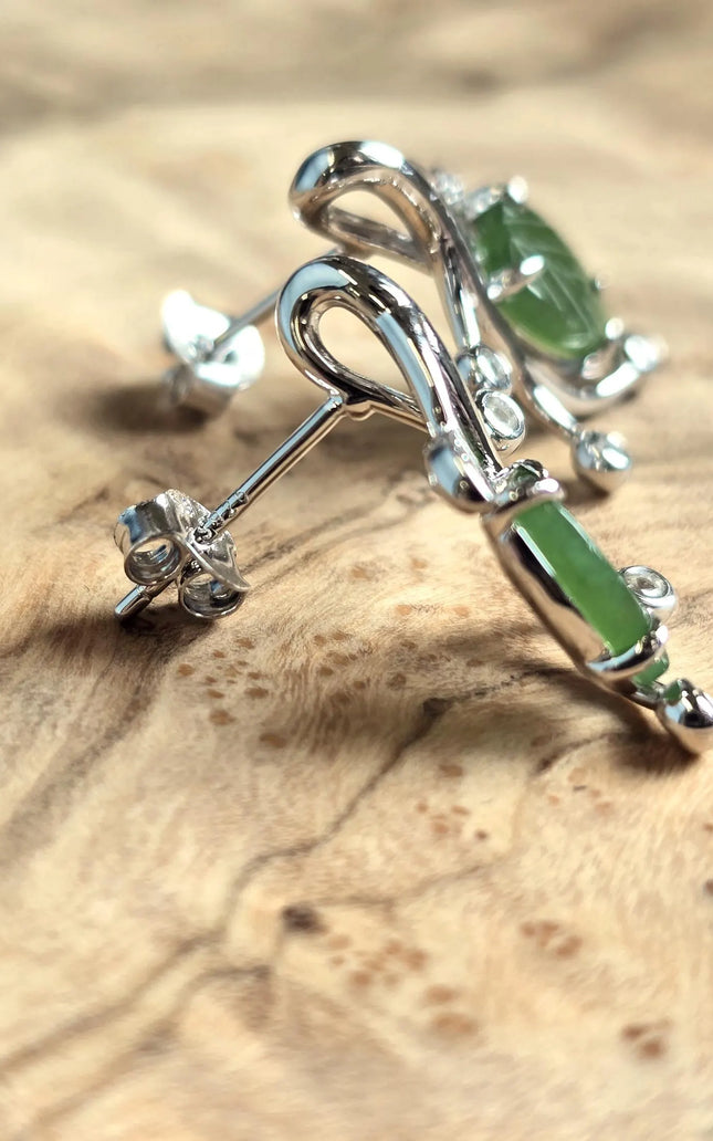 Canadian Jade Leaf and Silver Earrings