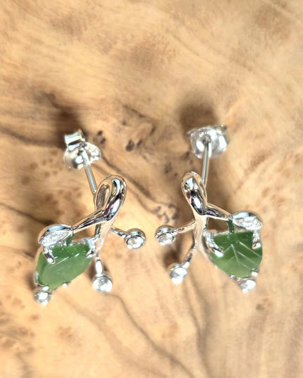 Canadian Jade Leaf and Silver Earrings