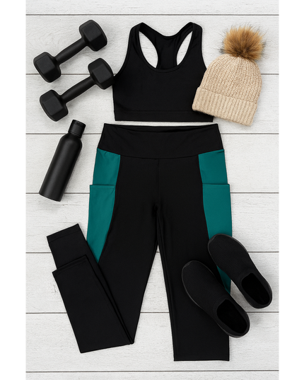 Ready to Ship | The Gracie- Green Panel Full Length Leggings