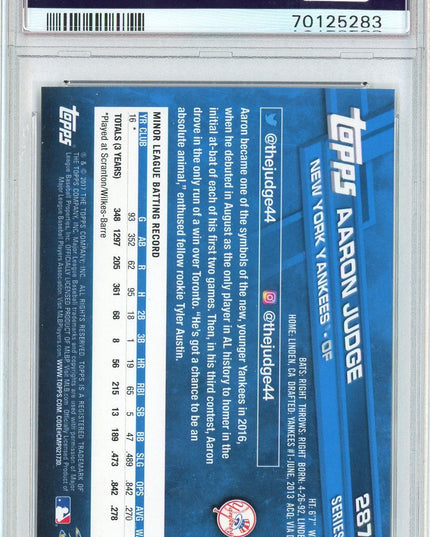 Graded 2017 Topps Aaron Judge #287 Catching Rookie RC Baseball Card PSA 10 Gem Mint