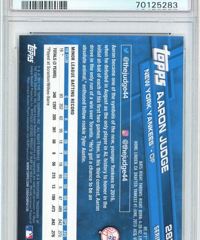 Graded 2017 Topps Aaron Judge #287 Catching Rookie RC Baseball Card PSA 10 Gem Mint