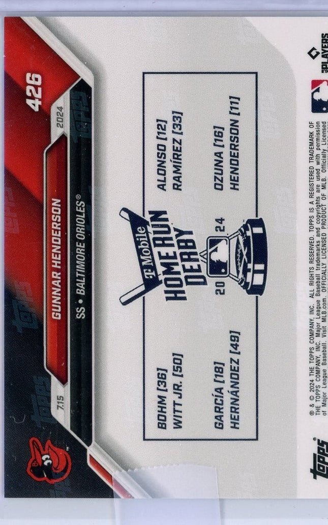 2024 Topps Now Gunnar Henderson #426 Blue #/49 Home Run Derby Baseball Card