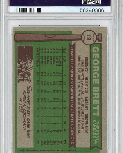 Graded 1976 Topps George Brett #19 2nd Year Baseball Card PSA 7 Near Mint