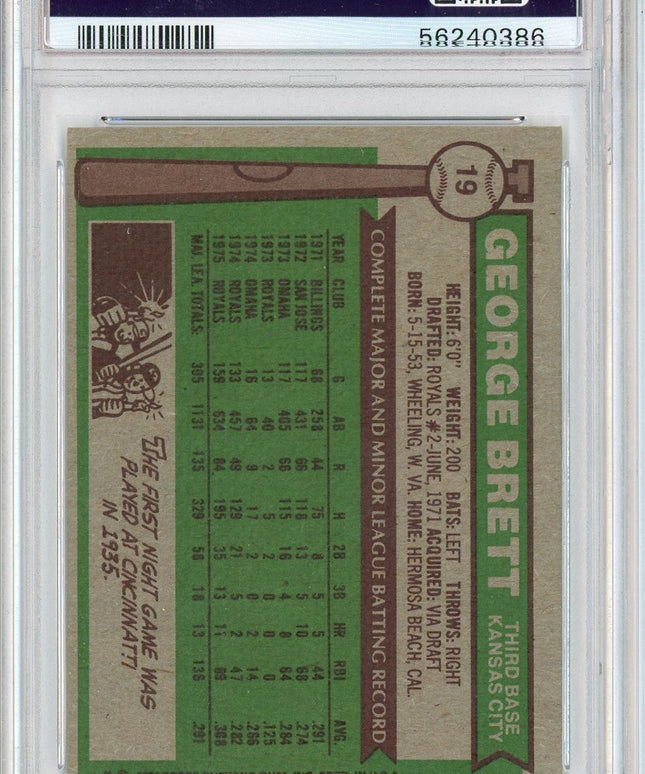 Graded 1976 Topps George Brett #19 2nd Year Baseball Card PSA 7 Near Mint
