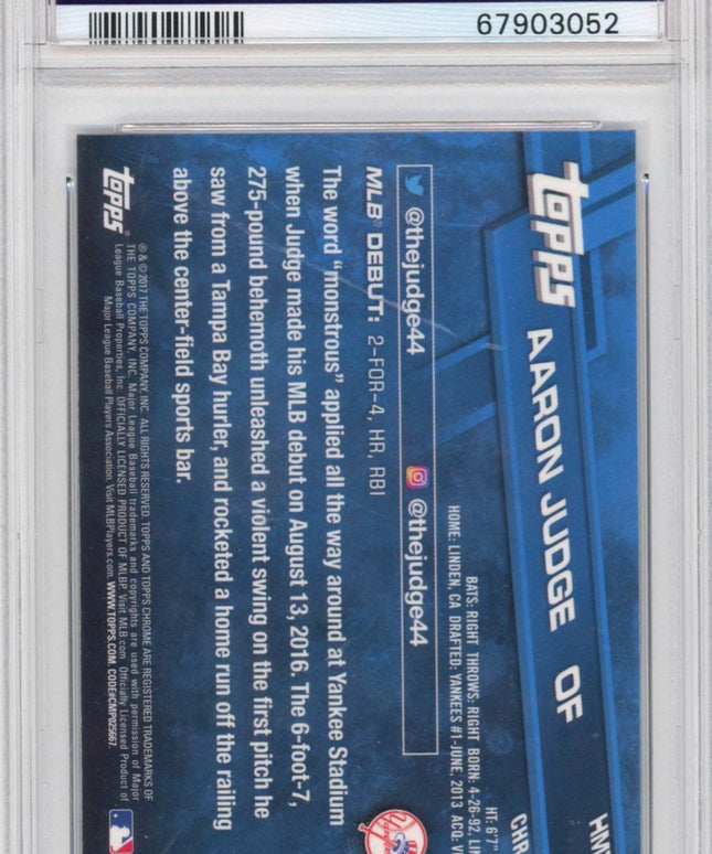 Graded 2017 Topps Chrome Aaron Judge #HMT50 Update Rookie RC Baseball Card PSA 10 Gem Mint