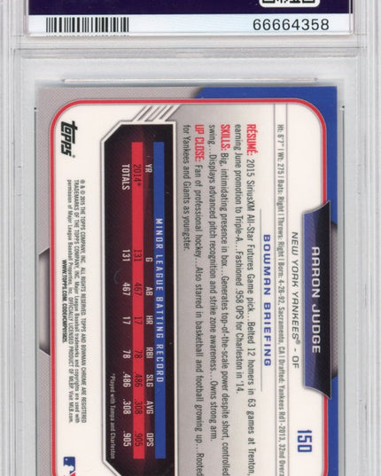Graded 2015 Bowman Draft Aaron Judge #150 Chrome Rookie RC Baseball Card PSA 10 Gem Mint