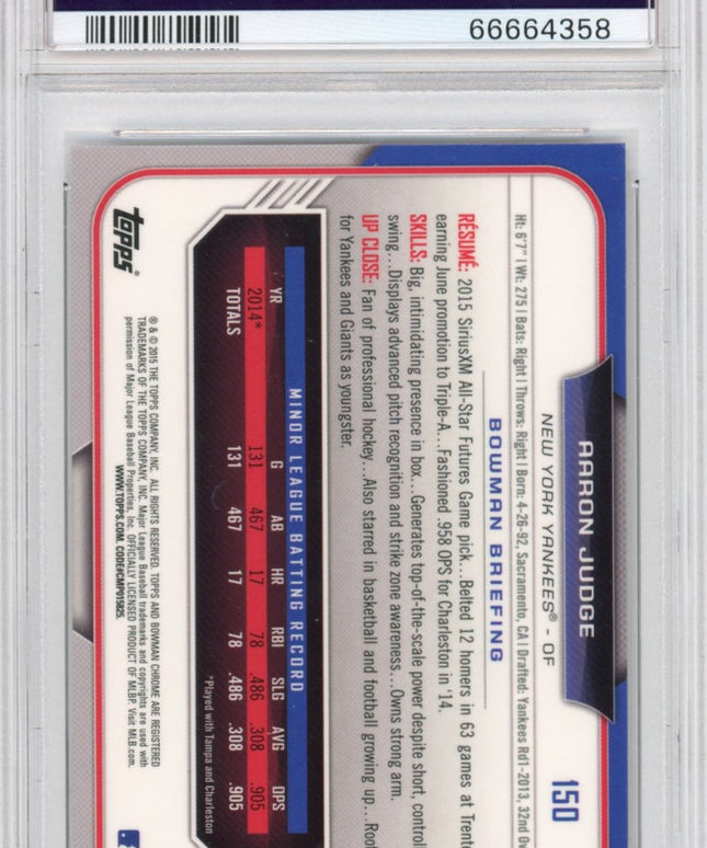 Graded 2015 Bowman Draft Aaron Judge #150 Chrome Rookie RC Baseball Card PSA 10 Gem Mint