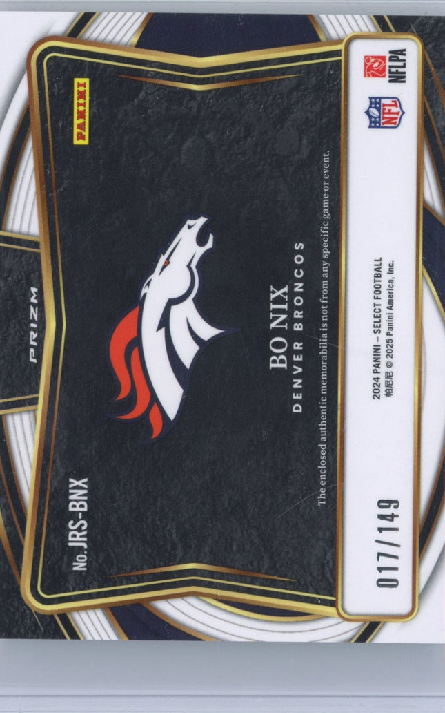 2024 Panini Select Bo Nix #JRSBNX Silver Jumbo Patch /149 Rookie RC Football Card