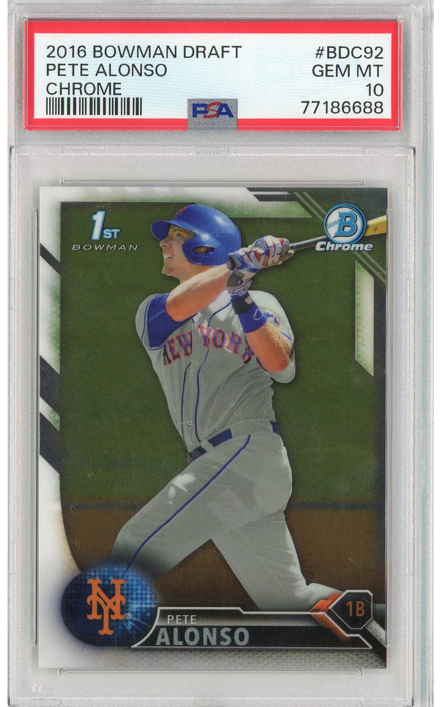 Graded 2016 Bowman Draft Pete Alonso #BDC92 Chrome Rookie RC Baseball Card PSA 10 Gem Mint
