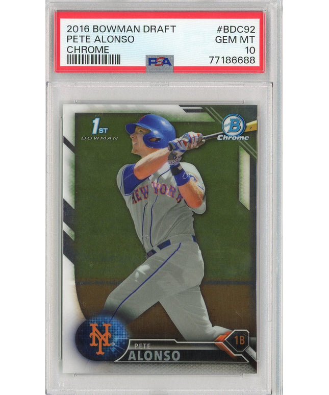 Graded 2016 Bowman Draft Pete Alonso #BDC92 Chrome Rookie RC Baseball Card PSA 10 Gem Mint