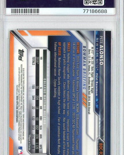Graded 2016 Bowman Draft Pete Alonso #BDC92 Chrome Rookie RC Baseball Card PSA 10 Gem Mint