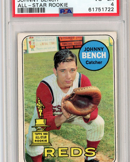 Graded 1969 Topps Johnny Bench #95 All-Star Rookie Cup RC Baseball Card PSA 4 VG-EX