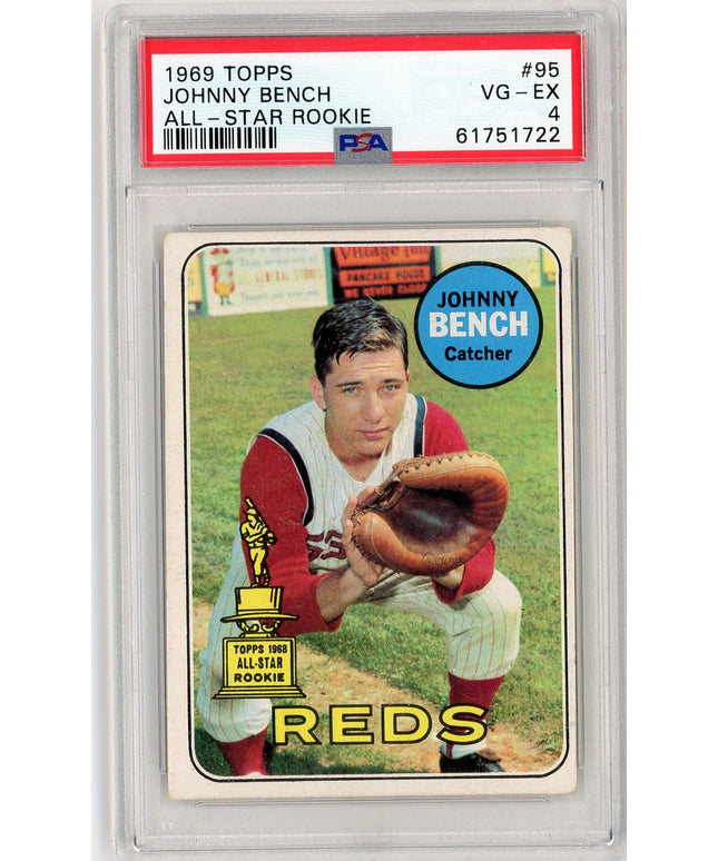 Graded 1969 Topps Johnny Bench #95 All-Star Rookie Cup RC Baseball Card PSA 4 VG-EX
