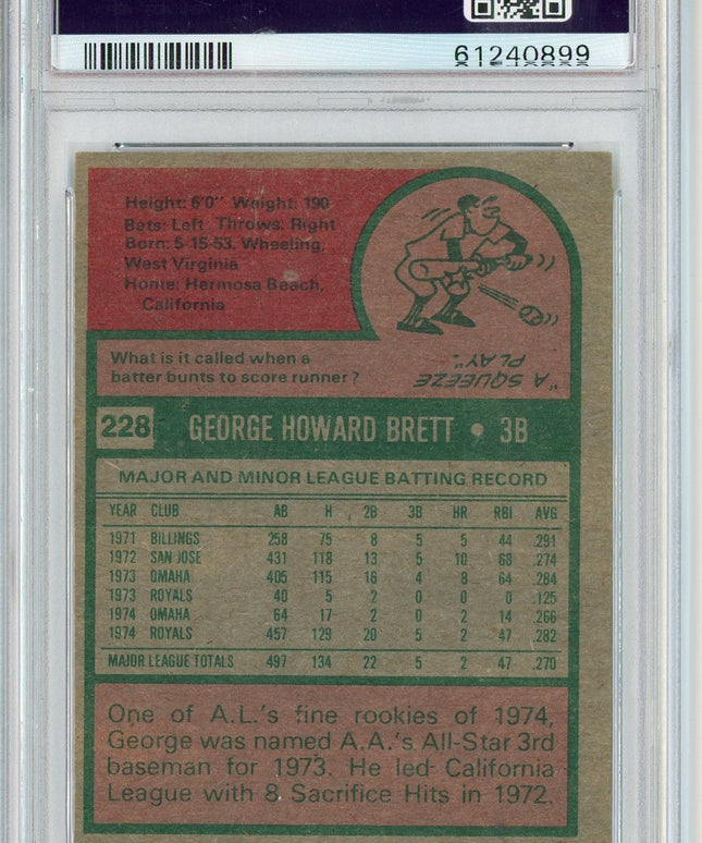 Graded 1975 Topps George Brett #228 Rookie RC Baseball Card PSA 5 Excellent