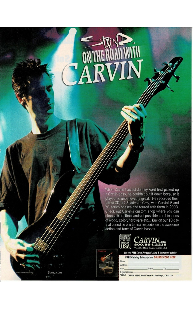 CARVIN GUITARS - Johnny April of Staind - 2004 Print Advertisement