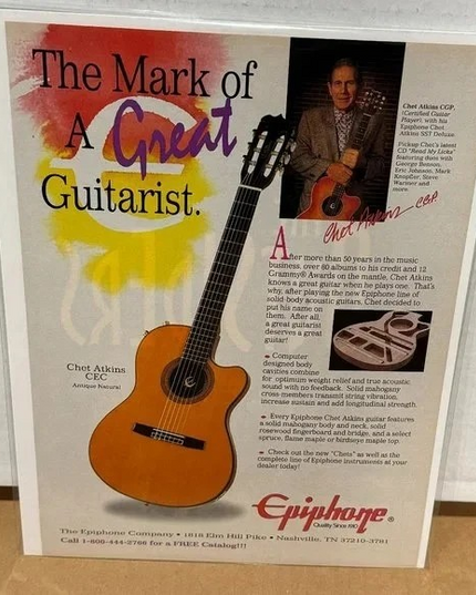 EPIPHONE GUITARS - CEC - CHET ATKINS - 1996 Print Advertisement