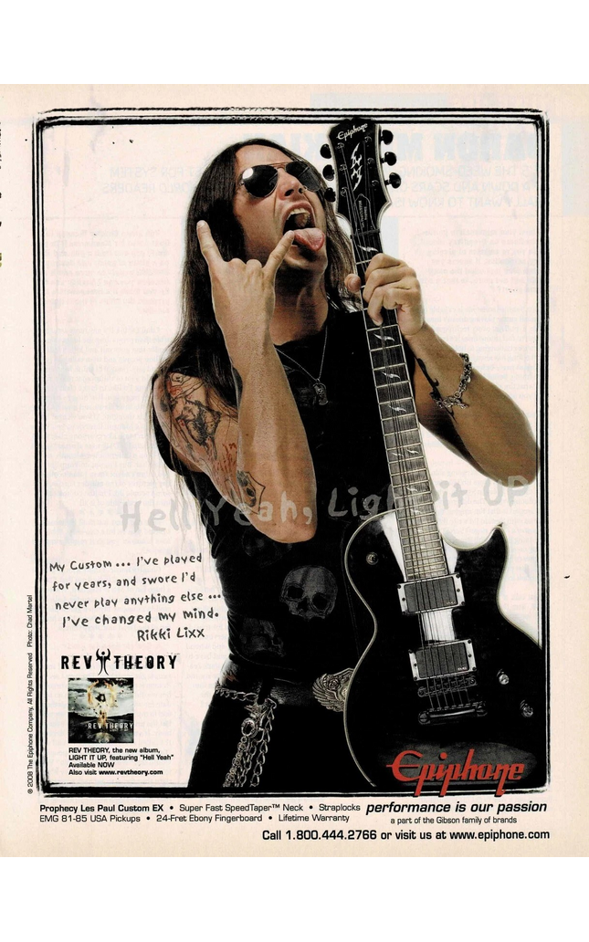 Rikki Lixx of Rev Theory - EPIPHONE GUITARS - 2009 Print Advertisement