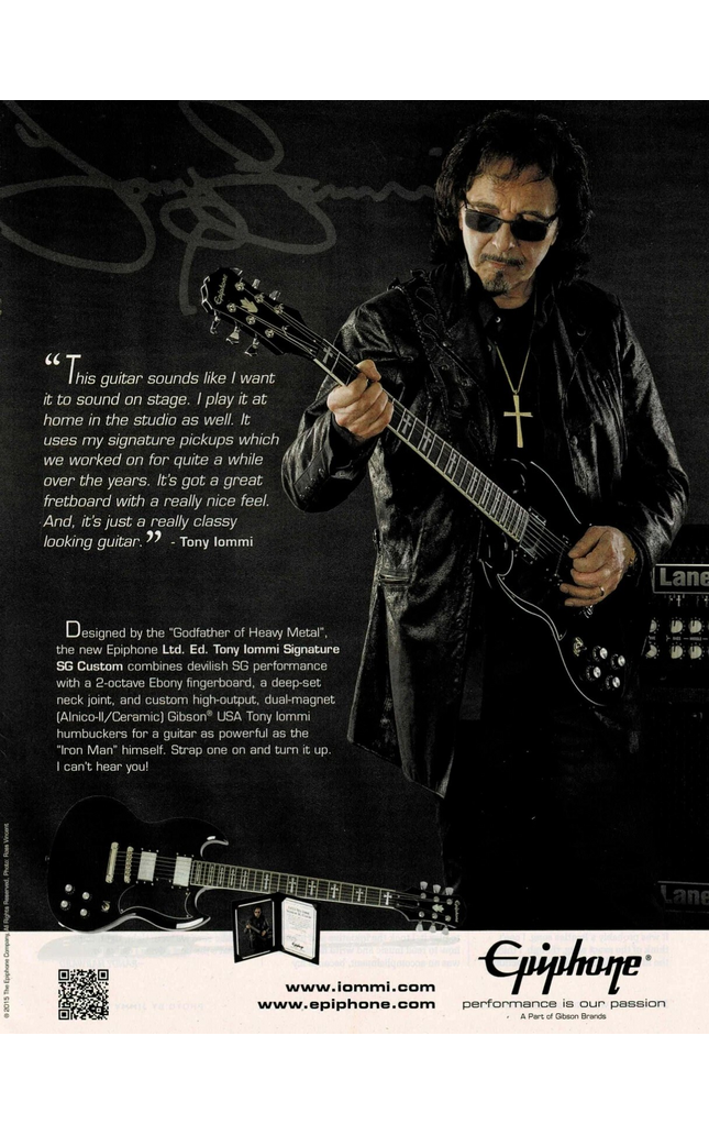 TONY IOMMI of BLACK SABBATH - EPIPHONE GUITARS - 2015 Print Advertisement