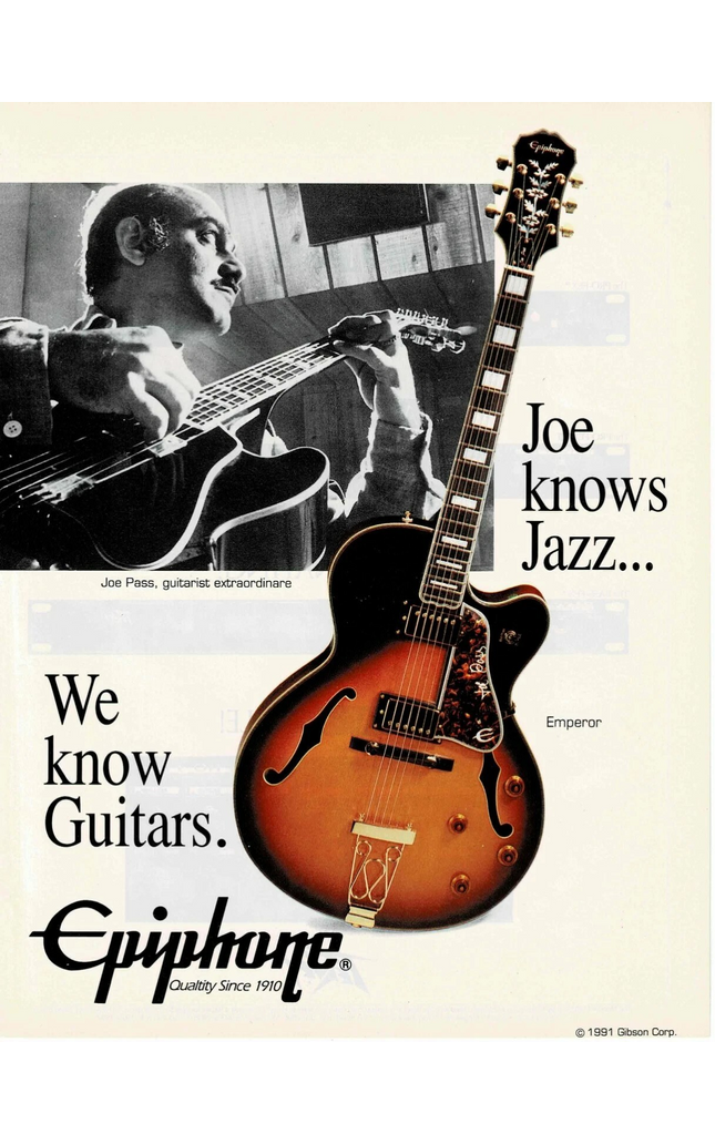 EPIPHONE GUITARS - EMPEROR - JOE PASS - 1992 Print Advertisement