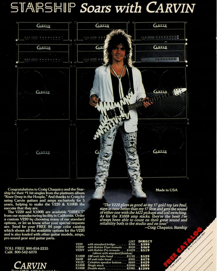CARVIN GUITARS - CRAIG CHAQUICO OF STARSHIP - 1987 Print Ad