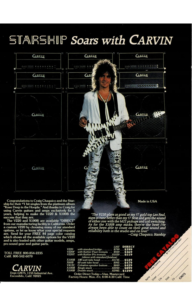 CARVIN GUITARS - CRAIG CHAQUICO OF STARSHIP - 1987 Print Ad