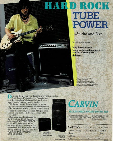 CARVIN GUITARS/AMPS - IZZY STRADLIN of GUNS N' ROSES - 1988 Print Ad