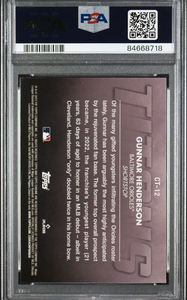 Graded 2023 Topps Chrome Gunnar Henderson #CT12 Titans Rookie RC Baseball Card PSA 10 Gem Mint