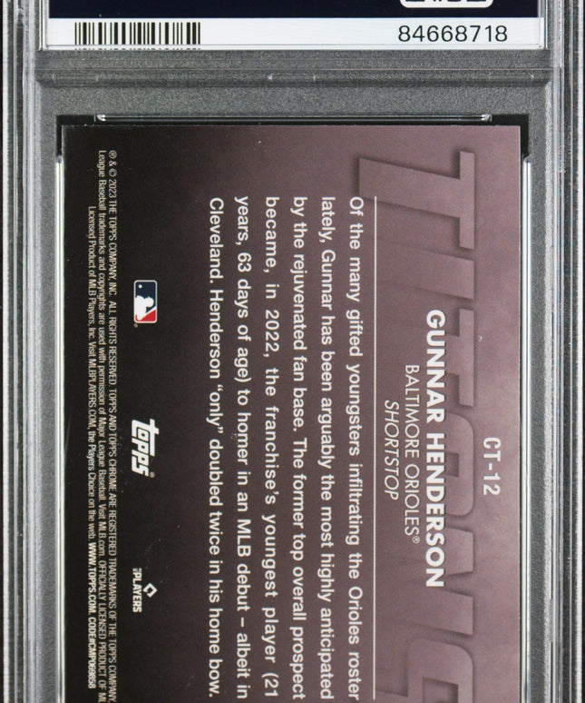 Graded 2023 Topps Chrome Gunnar Henderson #CT12 Titans Rookie RC Baseball Card PSA 10 Gem Mint