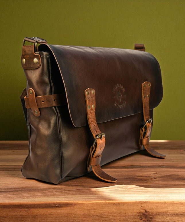 Bovine Leather Buckled Messenger Bag - Brown