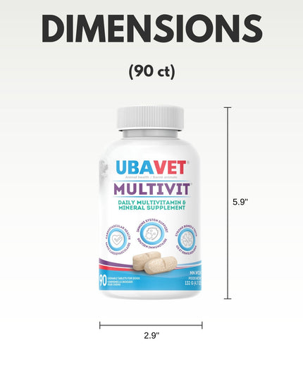 UBAVET MULTIVIT Daily Vitamin and Mineral Tablet for Dogs – Comprehensive Nutritional Support – (90 ct)
