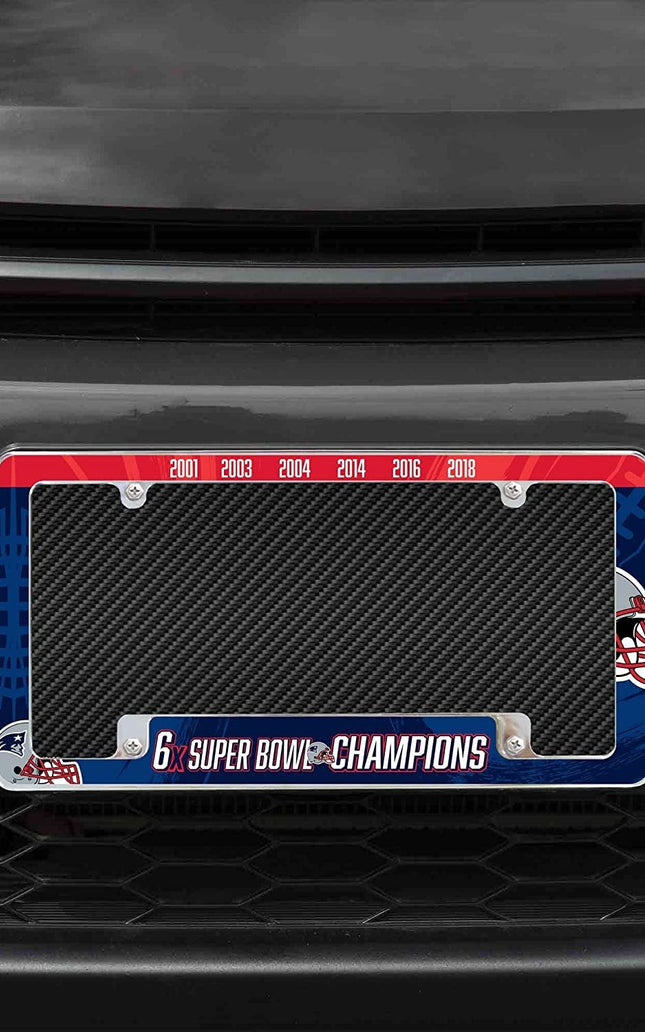 New England Patriots 6-Time 6X Champions Metal License Plate Frame Chrome Tag Cover 6x12 Inch