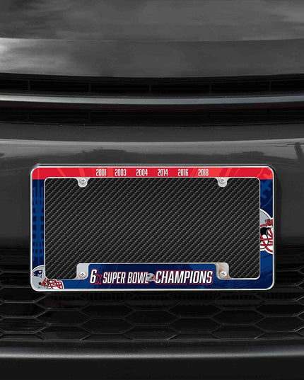 New England Patriots 6-Time 6X Champions Metal License Plate Frame Chrome Tag Cover 6x12 Inch