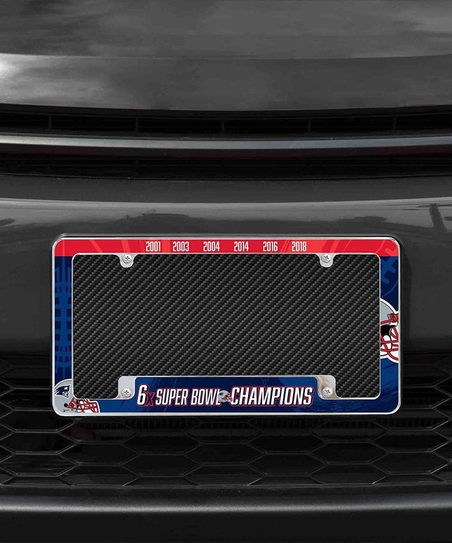 New England Patriots 6-Time 6X Champions Metal License Plate Frame Chrome Tag Cover 6x12 Inch