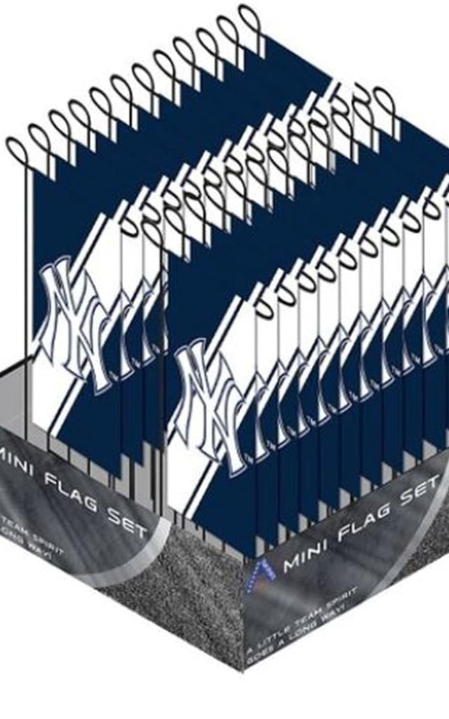 New York Yankees Premium 24 Count Mini Garden Flag Banner Set, Includes Metal Display Poles - Great for a Party Tailgating