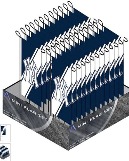 New York Yankees Premium 24 Count Mini Garden Flag Banner Set, Includes Metal Display Poles - Great for a Party Tailgating