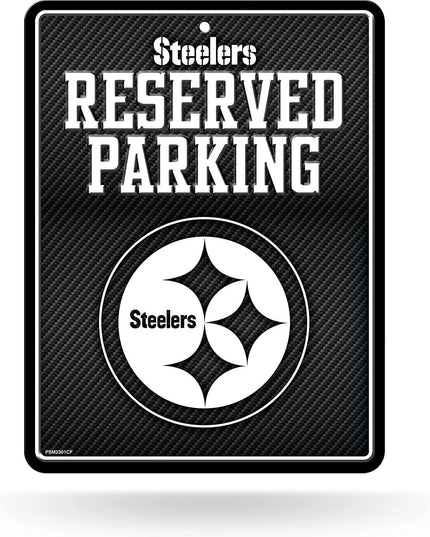Pittsburgh Steelers Metal Parking Novelty Wall Sign 8.5 x 11 Inch Carbon Fiber Design