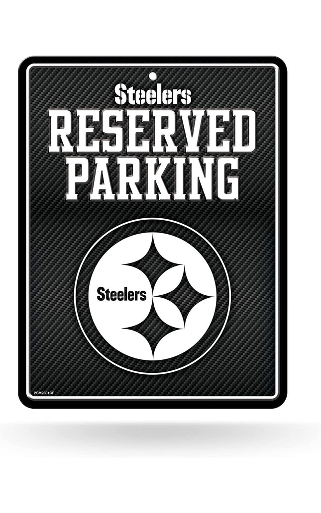 Pittsburgh Steelers Metal Parking Novelty Wall Sign 8.5 x 11 Inch Carbon Fiber Design