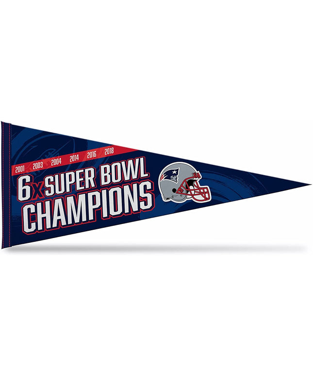 New England Patriots 6-Time Super Bowl Champions  Soft Felt Pennant, 12x30 Inch