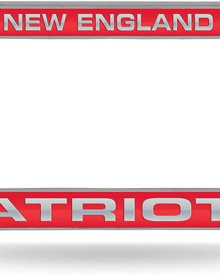 New England Patriots Metal License Plate Frame Chrome Tag Cover, Laser Acrylic Mirrored Inserts, 12x6 Inch