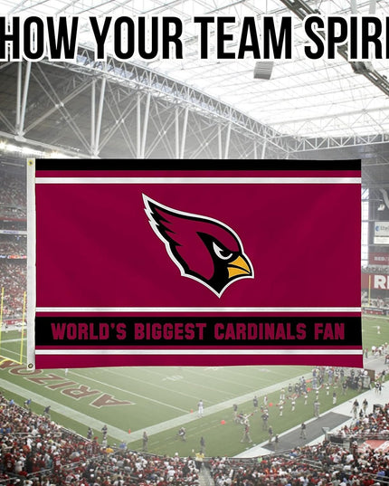 Arizona Cardinals 3x5 Feet Flag Banner, World's Biggest Fan, Metal Grommets, Single Sided, Indoor or Outdoor Use