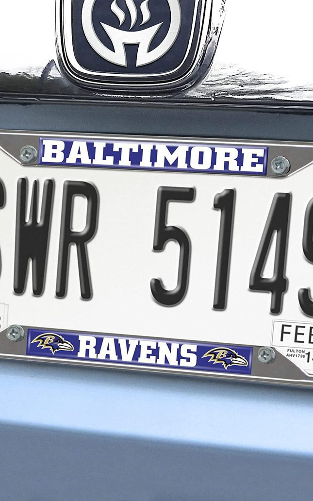 Baltimore Ravens Metal License Plate Frame Chrome Tag Cover 6x12 Inch
