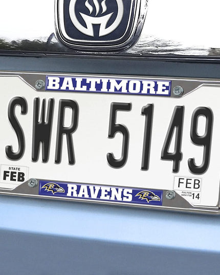Baltimore Ravens Metal License Plate Frame Chrome Tag Cover 6x12 Inch