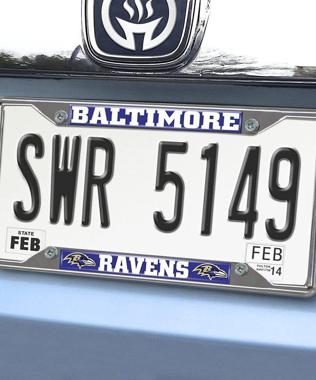Baltimore Ravens Metal License Plate Frame Chrome Tag Cover 6x12 Inch